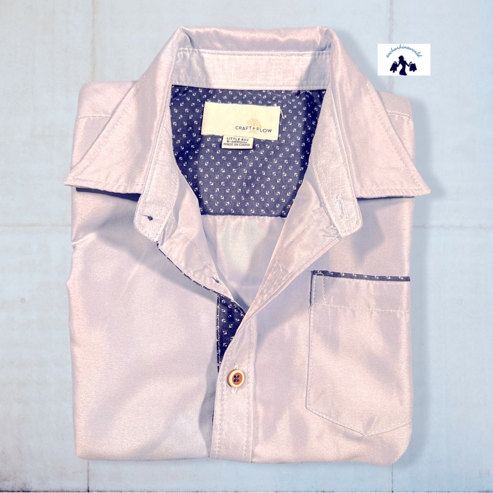 Boys Short Sleeve Shirt Craft + Flow button down baby blue Sz 5-medium polyester